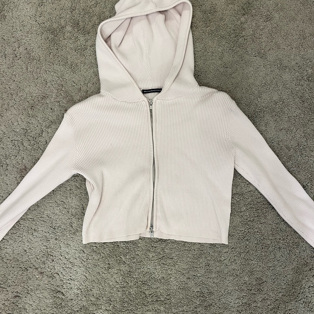 Brandy Melville Light Pink Ribbed Zip-Up
